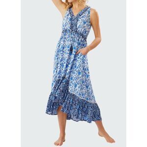 Tommy Bahama Floral Blue and White Midi Dress